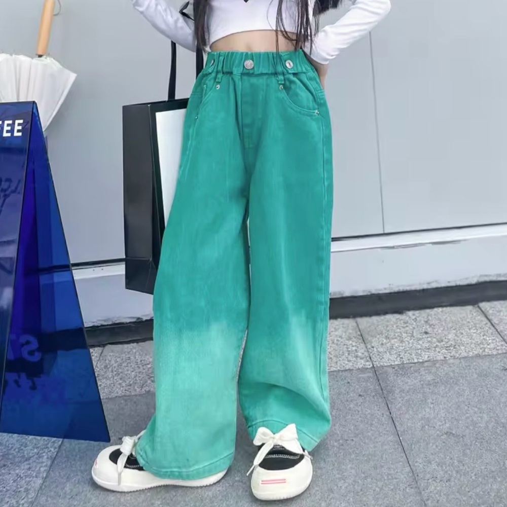 Japanese street wear green dip-dye ombré wide leg pants